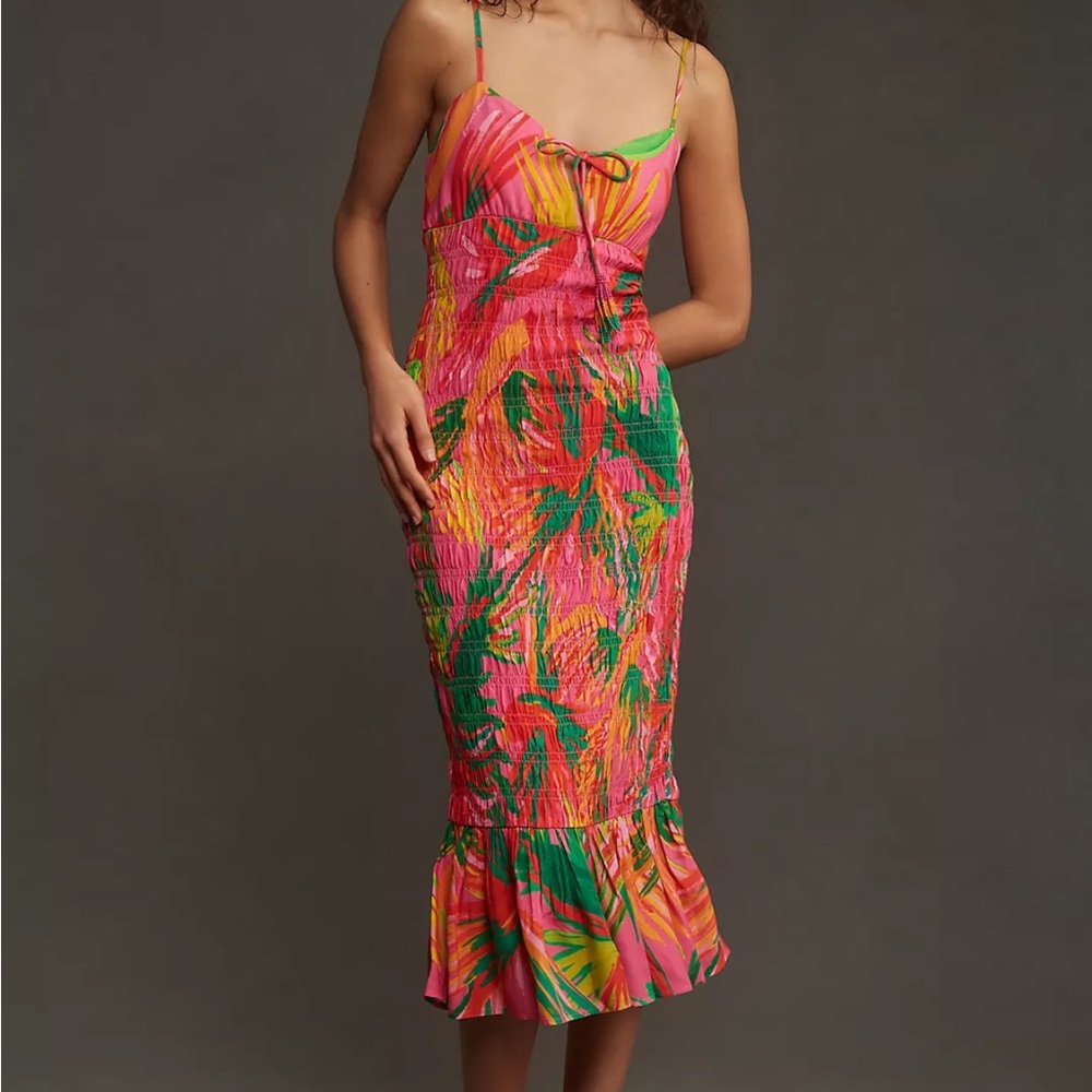 NWT - Farm Rio Ruched Tie-Front Dress